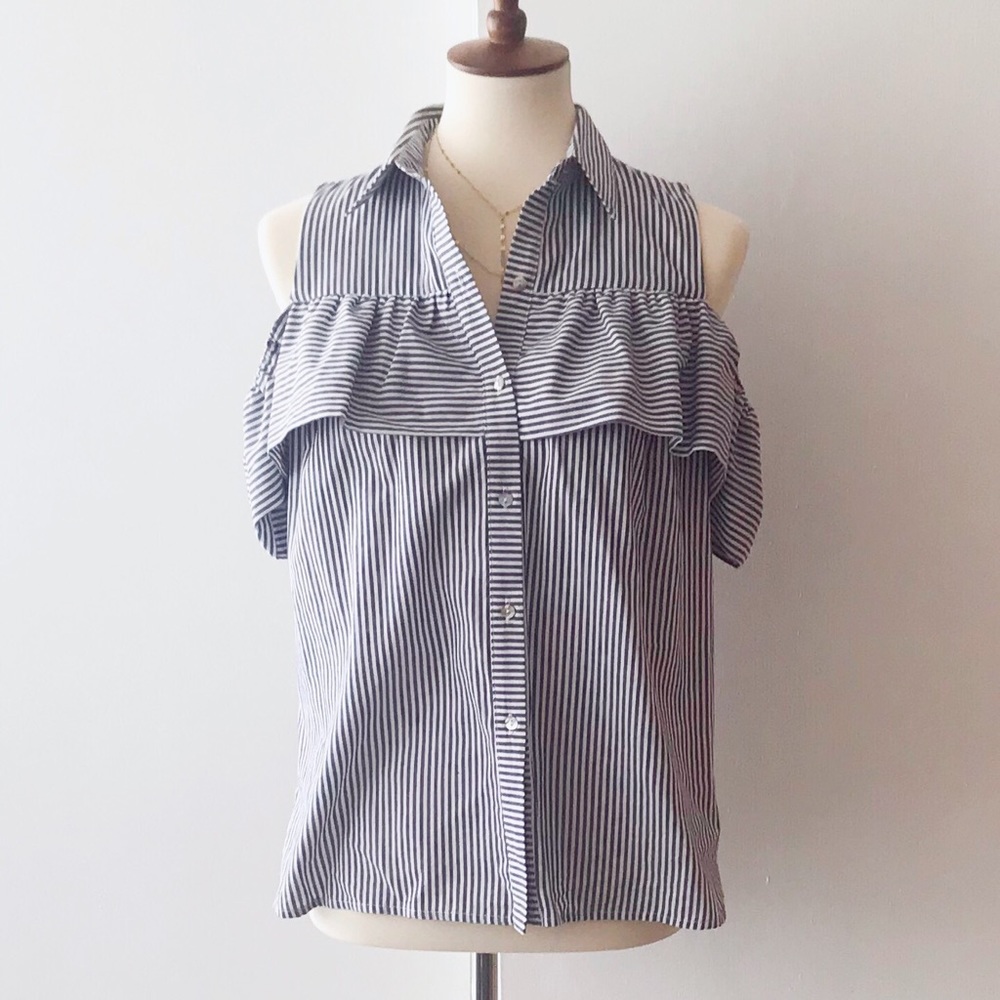 Anthropologie striped off shoulder ruffle shirt